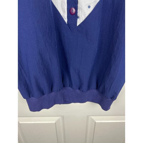 Vintage Nina St Claire Blue Polka Dot Tuxedo Front Sweatshirt Tee 80s M/L - Picture 5 of 6
